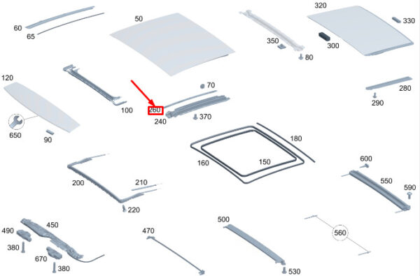 MERCEDES-BENZ C W206 Left Sunroof Cover Strip A2067803700 ORIGINAL