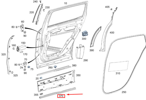 MERCEDES-BENZ GLB X247 Rear Right Door Cover Strip A2477376600 ORIGINAL