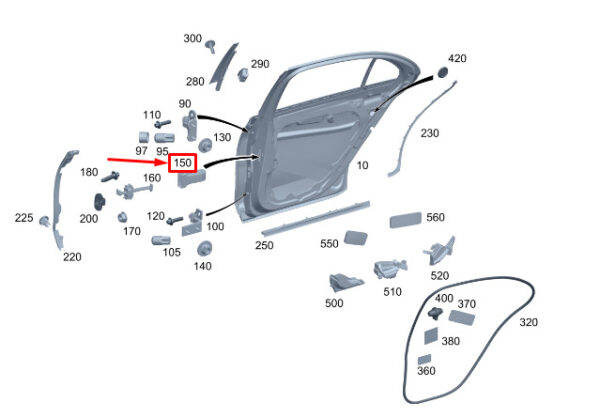 MERCEDES-BENZ S W223 Rear Inner Door Holder Seal A2237331400 ORIGINAL