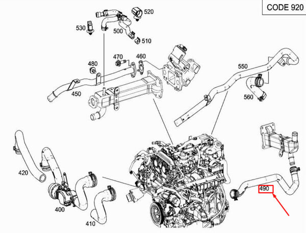 MERCEDES-BENZ GLC X253 Engine Coolant Hose A2742031382 ORIGINAL