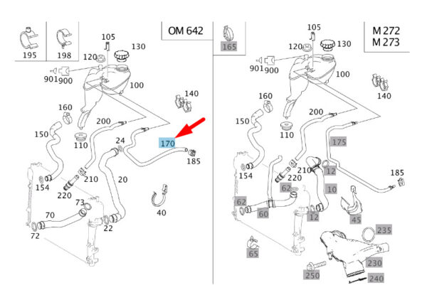 MERCEDES-BENZ S W221 Expansion Tank Bleed Line A2215012025 ORIGINAL