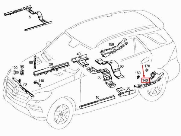 MERCEDES-BENZ ML W166 Rear Left Cable Duct A1668206100 ORIGINAL