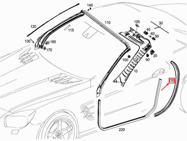 MERCEDES-BENZ SL R231 Rear Left B-Pillar Sealing A2316730198 ORIGINAL