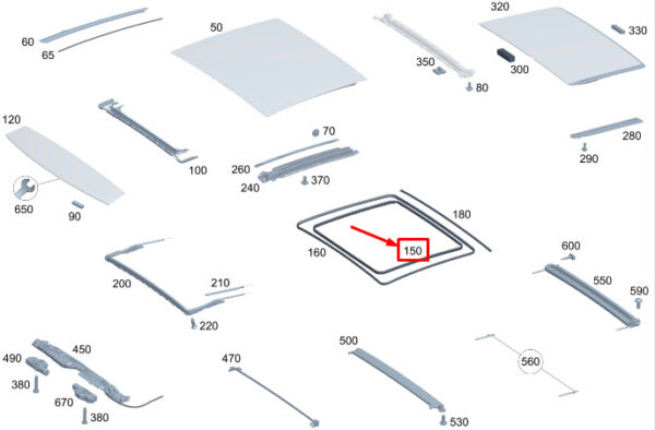 MERCEDES-BENZ C W206 Inner Center Sliding Sunroof Seal A2067820900 ORIGINAL