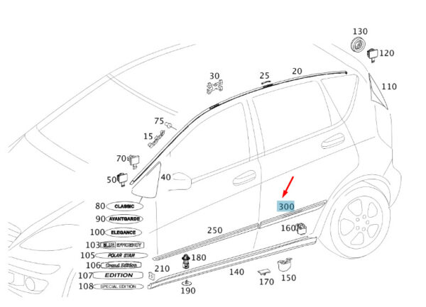 MERCEDES-BENZ A W169 Rear Right Door Molding Strip A16969014629761 ORIGINAL
