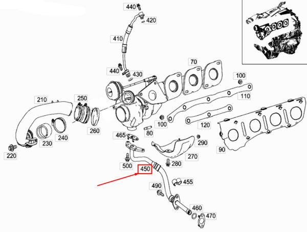 MERCEDES-BENZ GLE W166 RH Turbocharger Oil Return Line A2780902877 ORIGINAL