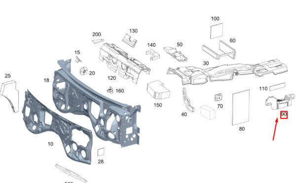 MERCEDES-BENZ GLE W167 Right B-Pillar Dampening A1676825800 ORIGINAL