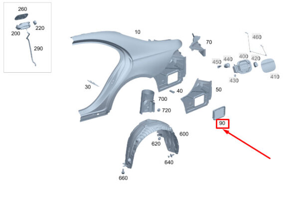 MERCEDES-BENZ S W223 Rear Fender Ventilation Flap A2238303901 ORIGINAL