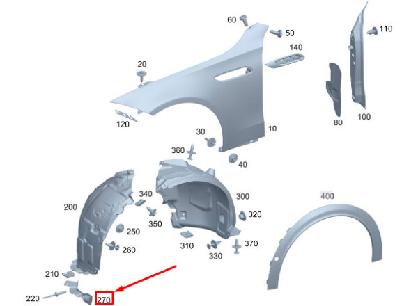 MERCEDES-BENZ C W206 Front Right Wheel Arch Spoiler A2068842800 ORIGINAL