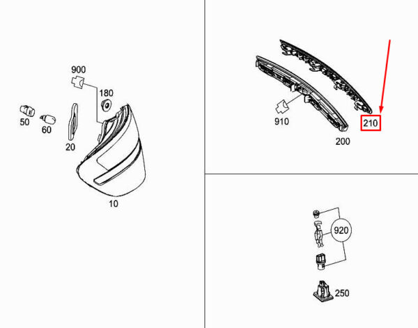 MERCEDES-BENZ SLK R172 Rear 3Rd Stop Lamp Lens A1728200066 ORIGINAL
