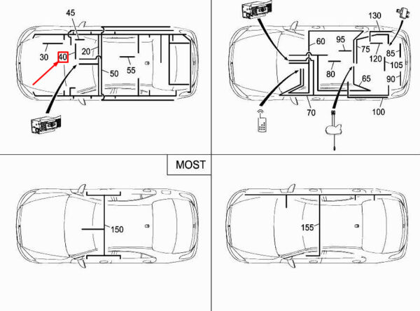 MERCEDES-BENZ S W222 Aux Jack Electrical Wiring Harness A2225401438 ORIGINAL