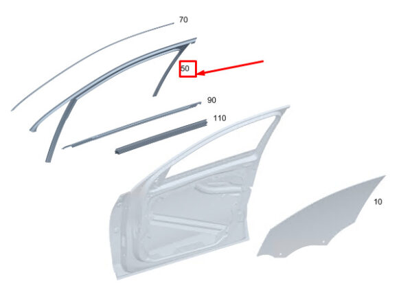 MERCEDES-BENZ C S206 Front Right Door Window Guide A2067256400 ORIGINAL
