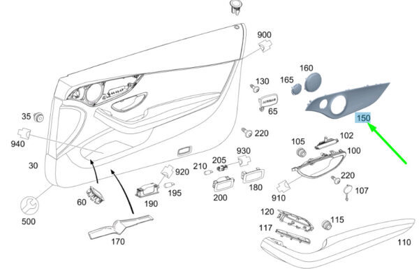 MERCEDES-BENZ C A205 Front Right Door Panel Trim Strip A2057204203 ORIGINAL