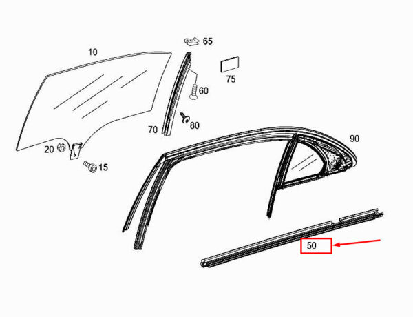 MERCEDES-BENZ S W222 Rear Left Inside Door Sealing Rail A2227350565 ORIGINAL