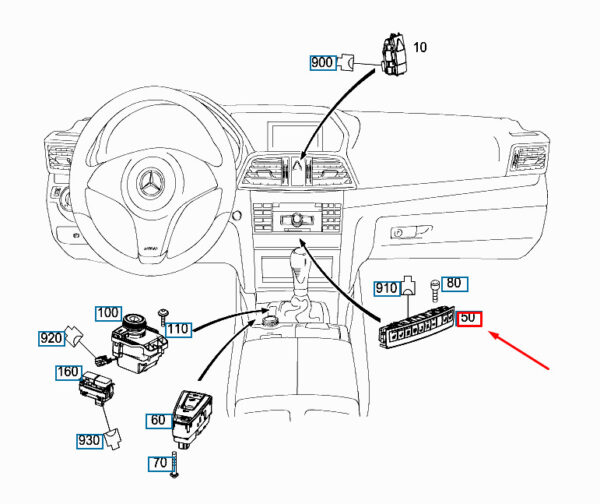 MERCEDES-BENZ E A207 Upper Control Panel Switch Block A2079059103 ORIGINAL