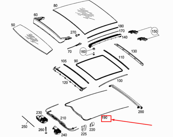 MERCEDES-BENZ E C238 Panoramic Sunroof Control Cable A2057821200 ORIGINAL