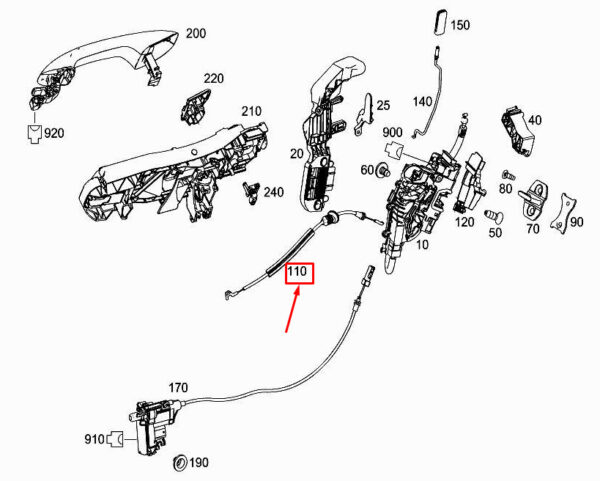 MERCEDES-BENZ S W222 Rear Door Lock Cable A2227200513 ORIGINAL