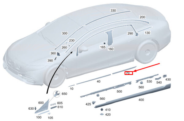MERCEDES-BENZ EQS V297 Rear Left Door Trim Strip A2976902301 ORIGINAL