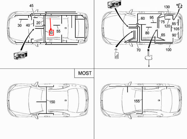 MERCEDES-BENZ S W222 GPS Electrical Wiring Harness A2228208804 ORIGINAL