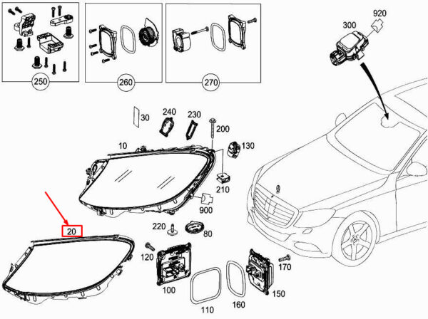 MERCEDES-BENZ S W222 Front Left Headlamp Sealing Frame A2228261100 ORIGINAL