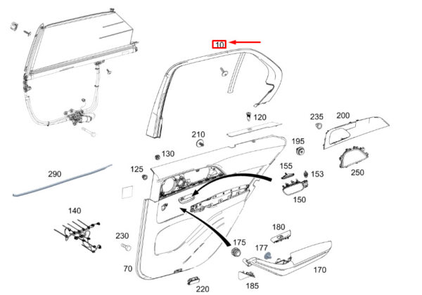 MERCEDES-BENZ GLE W167 Rear Left Door Window Frame A16773705009051 ORIGINAL