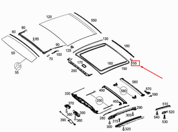 MERCEDES-BENZ E W213 Center Glass Roof Support A2137822800 ORIGINAL