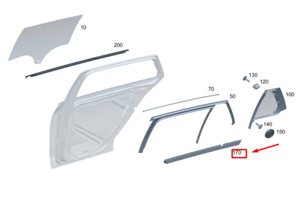 MERCEDES-BENZ C W206 Rear RH Door Window Sealing Rail A2067350400 ORIGINAL
