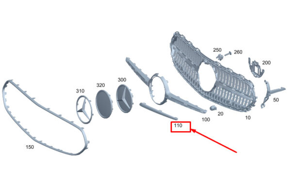 MERCEDES-BENZ C W206 Left Radiator Grille Trim Molding A2068881500 ORIGINAL