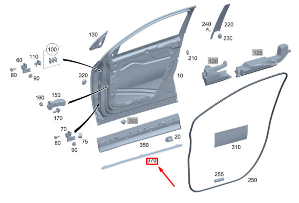 MERCEDES-BENZ GLA H247 Front Left Door Cover Strip A2477273501 ORIGINAL