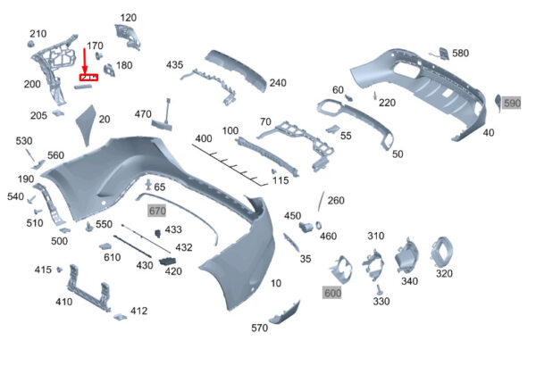 MERCEDES-BENZ GLE W167 Rear Bumper Damping Trim A1678858108 ORIGINAL