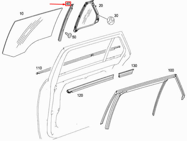 MERCEDES-BENZ E W212 Rear Left Door Window Divider A2127300319 ORIGINAL
