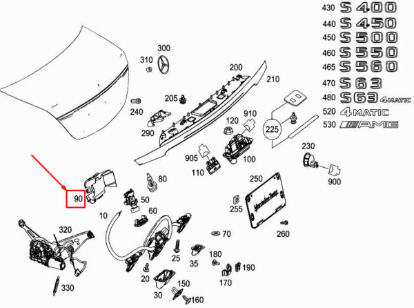 MERCEDES-BENZ S W222 Rear Manual Unlocking Release Cover A2227510000 ORIGINAL