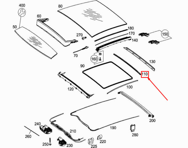 MERCEDES-BENZ C Coupe C205 Rear Sliding Sunroof Seal A2057820700 ORIGINAL