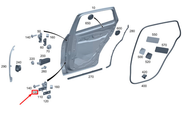 MERCEDES-BENZ EQE SUV X294 Rear Left Lower Door Hinge A2967307702 ORIGINAL