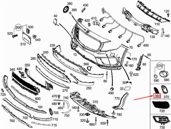 MERCEDES-BENZ GLA X156 Front Right Bumper Area Cover A1568854622 ORIGINAL