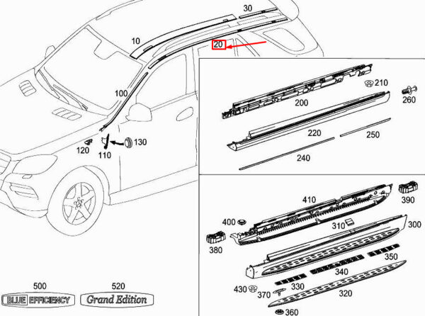MERCEDES-BENZ ML W166 Right Roof Trim Strip A1666901480 ORIGINAL