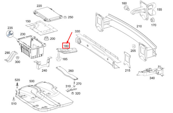MERCEDES-BENZ GLE W167 Rear End Floor Left Lower Strut A1676140100 ORIGINAL