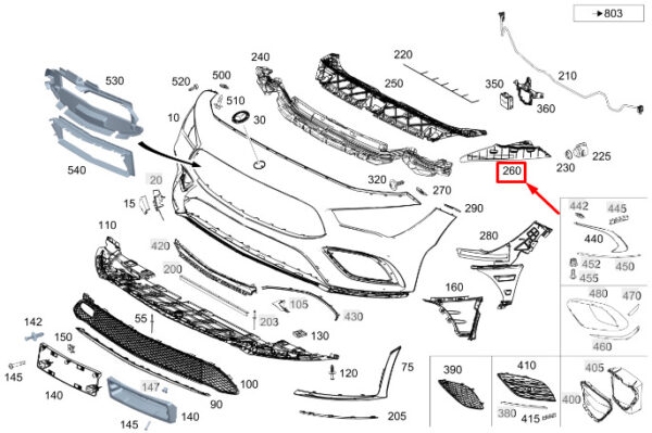 MERCEDES-BENZ CLA C118 Front Left Upper Bumper Carrier A1188852303 ORIGINAL