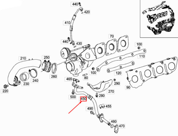 MERCEDES-BENZ S W221 Right Turbocharger Oil Return Line A2780902200 ORIGINAL