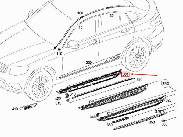 MERCEDES-BENZ GLC X253 Left Exterior Sill Trim Bracket A2536980127 ORIGINAL