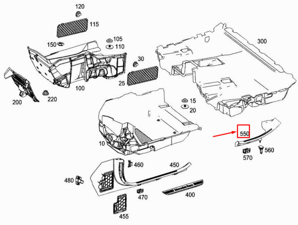 MERCEDES-BENZ GLC X253  Rear Left Inside Rail Cover A2536860136 ORIGINAL