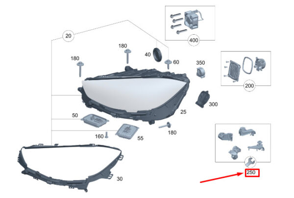 MERCEDES-BENZ S W223 Left Headlight Holder Repair Kit A2238208304 ORIGINAL