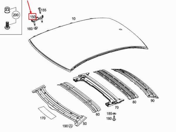 MERCEDES-BENZ S W222 Roof Member Mount A2226500155 ORIGINAL