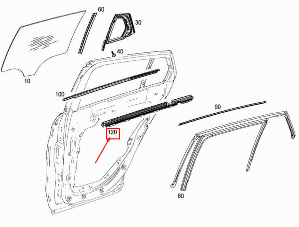 MERCEDES-BENZ GLC X253 Rear LH Door Window Sealing Rail A2537350101 ORIGINAL