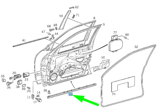 MERCEDES-BENZ E W210 Front Right Door Bottom Ledge A2106908462 ORIGINAL