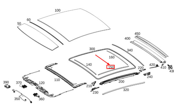 MERCEDES-BENZ GLE W167 Sliding Sunroof Side Seal A1677821800 ORIGINAL