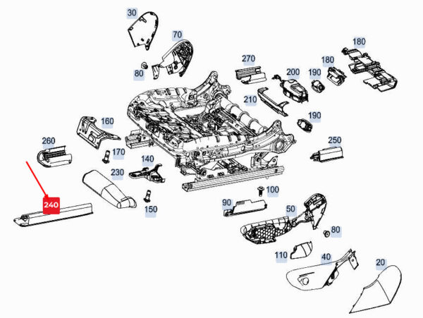 MERCEDES-BENZ GLE W167 Front Left Outer Seat Rail Cover A1679190300 ORIGINAL