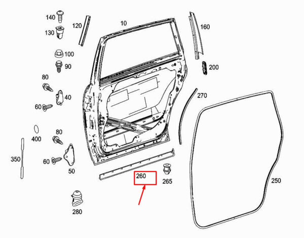 MERCEDES-BENZ R W251 Rear Right Door Strip A2516903662 ORIGINAL