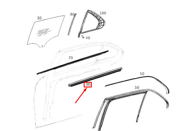 MERCEDES-BENZ GLE W167 Rear Left Door Window Inner Strip A1677358901 ORIGINAL