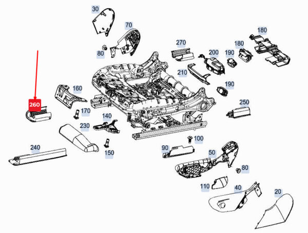 MERCEDES-BENZ GLE W167 Inside Front Left Seat Rail Cover A1679191100 ORIGINAL